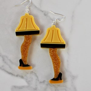 christmas earrings, holiday earrings, christmas story, leg lamp, leg lamp earrings, gift, gift for her, funny gift, ugly sweater party