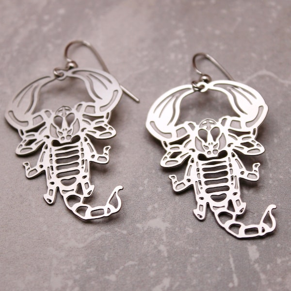 scorpion earrings, silver scorpion earrings, gift, jewelry, silver earrings, dangle earrings, scorpion jewelry, earrings under 20, silver