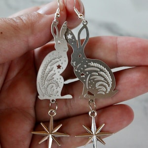 celestial bunny earrings, celestial rabbit, rabbit earrings, gift, gift for her, earrings under 20, jewelry under 20, bunny jewelry