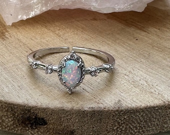 silver and opal ring, opal jewelry, opal princess ring, gift, gift for her, jewelry, adjustable ring, gift for mom, stocking stuffer, silver
