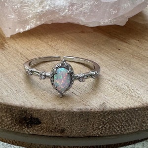 silver and opal ring, opal jewelry, opal princess ring, gift, gift for her, jewelry, adjustable ring, gift for mom, stocking stuffer, silver