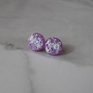 purple earrings, stud earrings, hypoallergenic, earrings under 10, stud earrings under 10, gift, gift for her, summer, glitter earrings