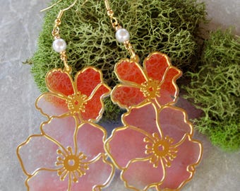gold earrings, statement earrings, summer earrings, iridescent acrylic earrings, jewelry, gift, gift for her, large earrings, earrings