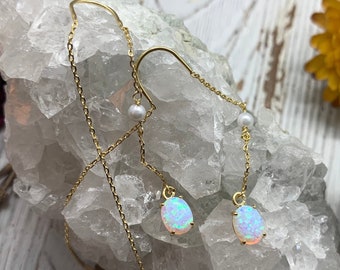 opal threader earrings, earrings under 30, gift for her, delicate chain earrings, threader earrings, mothers day, holiday, gift for her