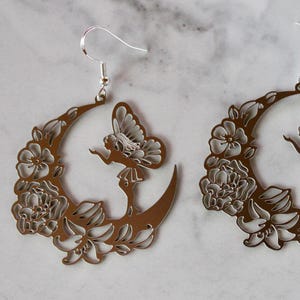 fairy floral moon earrings, silver earrings, crescent moon, moon jewelry, moon earrings, earrings under 20, jewelry under 20, celestial