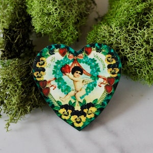 spilla a cuore, spilla a cuore, San Valentino, amore, spilla d'amore, cuore vintage, spilla per cartolina vintage, regalo, regalo per lei, spilla sotto i 10, gioielli