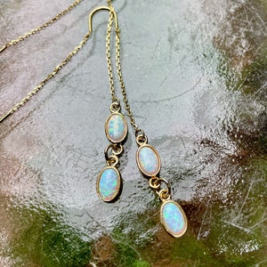 gold opal threader, opal earrings, opal jewelry, gift, gift for her, gold threaders, opal threaders, jewelry, delicate earrings