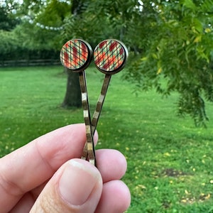 plaid bobby pin, plaid hair clips, plaid hair accessory, bronze bobby pin, jewelry, gift, gift for her, stocking stuffer, plaid jewelry