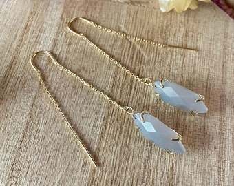 grey quartz threader earrings, gold threaders, gold dangle earrings, gift, gift for her, quartz jewelry, gold earrings, earrings under 40