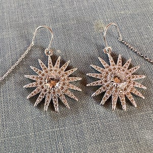 champagne cz dangle earrings, silver earrings, gift, gift for her, fall earrings, autumn earrings, earrings, silver threader, holiday, fall