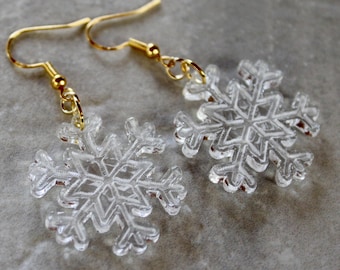 boucles d'oreilles flocon de neige, boucles d'oreilles flocon de neige en acrylique, bijoux, hiver, vacances, neige, bijoux flocon de neige, cadeau, pour elle, moins de 20 ans