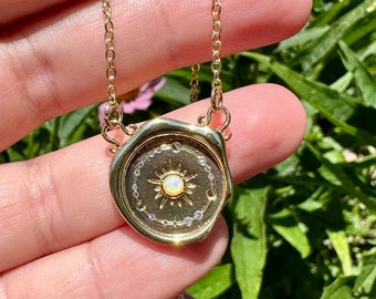 gold opal necklace, gold necklace, jewelry, opal necklace, gift, holiday, gift for mom, mothers day, celestial, gold jewelry, gift for her