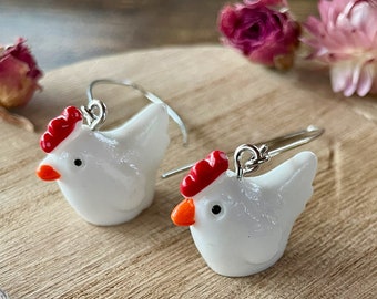 Orecchini A Forma Di Gallina In Argento 925, Pendenti Con Cuore, Regalo Per Donne - 6