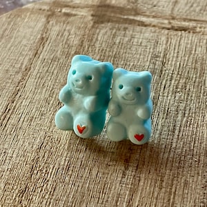 baby blue gummy bear stud earrings, gummy bear jewelry, 90s jewelry, gift, gift for her, stud earrings, fun earrings, holiday, christmas