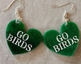 go birds oorbellen, groene hart oorbellen, cadeau, cadeau voor haar, philly sports, philly oorbellen, go birds sieraden, oorbellen onder de 20, voetbal
