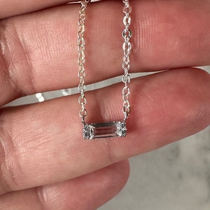 silver cubic zirconia necklace, silver jewelry, crystal jewelry, necklace, gift, gift for her, holiday, tiny necklace, under 30, silver bar