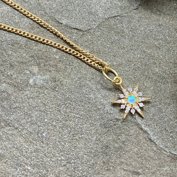 opal necklace // starburst necklace // opal jewelry // delicate // gift for her // necklace under 30