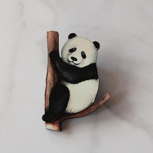 panda bear pin, panda brooch, panda jewelry, gift, gift for her, gift under 10, pin, brooch, wood jewelry, woodland, animal, holiday, panda