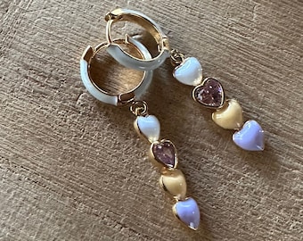 boucles d'oreilles coeur gris, boucles d'oreilles huggie, câlins gris, câlin coeur, boucles d'oreilles huggie, petites créoles, boucles d'oreilles en or, bijoux, cadeau, hypoallergénique