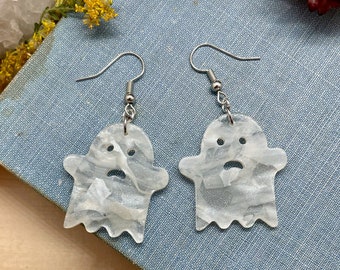 ghost earrings, ghost jewelry, ghost, cute ghost, acetate earrings, hypoallergenic, halloween, october, spooky, gift, gift for her, autumn