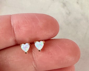 opal stud earrings, opal heart earrings, opal heart jewelry, october birthstone, opal studs, gift, gift for her, holiday, christmas