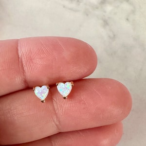 opal stud earrings, opal heart earrings, opal heart jewelry, october birthstone, opal studs, gift, gift for her, valentines day, galentines