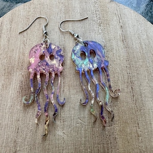 jellyfish earrings, acrylic jellyfish jewelry, jellyfish, gift, gift for her, jewelry, holiday, stocking stuffer, jelly fish jewelry