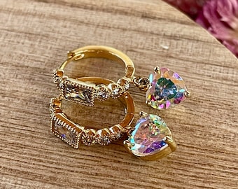 Pendientes de aro con forma de corazón, pendientes de aro de oro, pendientes de dama de honor, regalo para ella, día de San Valentín, pendientes de oro, aros pequeños, circonita cúbica, regalo