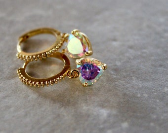 aros de corazón, aros de oro, aros de dama de honor, regalo para ella, día de San Valentín, aros de oro, aros pequeños, circonita cúbica, regalo