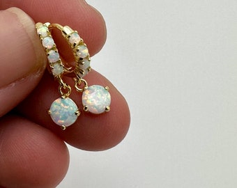 opal huggie earrings, bridesmaid earring, gift for her, opal jewelry, opal earrings, bride, wedding, opal birthstone, mothers day, gold