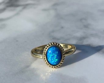 blue opal adjustable gold ring, opal ring, opal jewelry, opal birthstone, blue opal, ring, jewelry, gift, gold ring, gift for her, summer