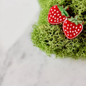 strawberry stud earrings, stud earrings, jewelry, gift, gift for her, strawberry earrings, acrylic earrings, jewelry, earrings under 15