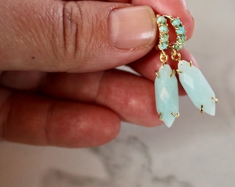 aros de punta turquesa, pendientes de oro, cuarzo, regalo, regalo para ella, pendientes por menos de 50, joyas, pendientes de oro, vacaciones, aro pequeño, oro