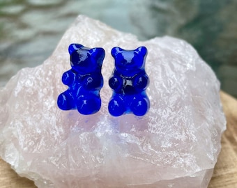 dark blue gummy bear stud earrings, gummy bear jewelry, 90s jewelry, gift, gift for her, stud earrings, fun earrings, holiday