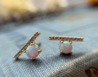 opal stud earrings, gold earrings, bridesmaid earring, gift for her, sterling silver, bar earrings, minimalist earring, statement earring