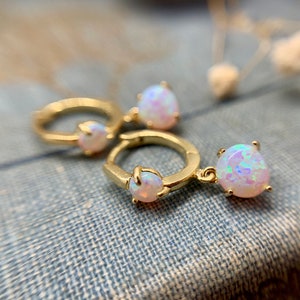 opal huggie earrings // gold earrings // bridesmaid earring // gift for her // sterling silver // opal hoops // holiday // summer jewelry