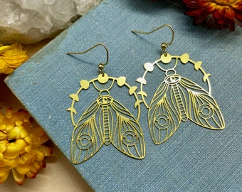 moth earrings, gold earrings, moth jewelry, luna moth earrings, night sky, gift, gift for her, earrings under 20, moon phases, lunar