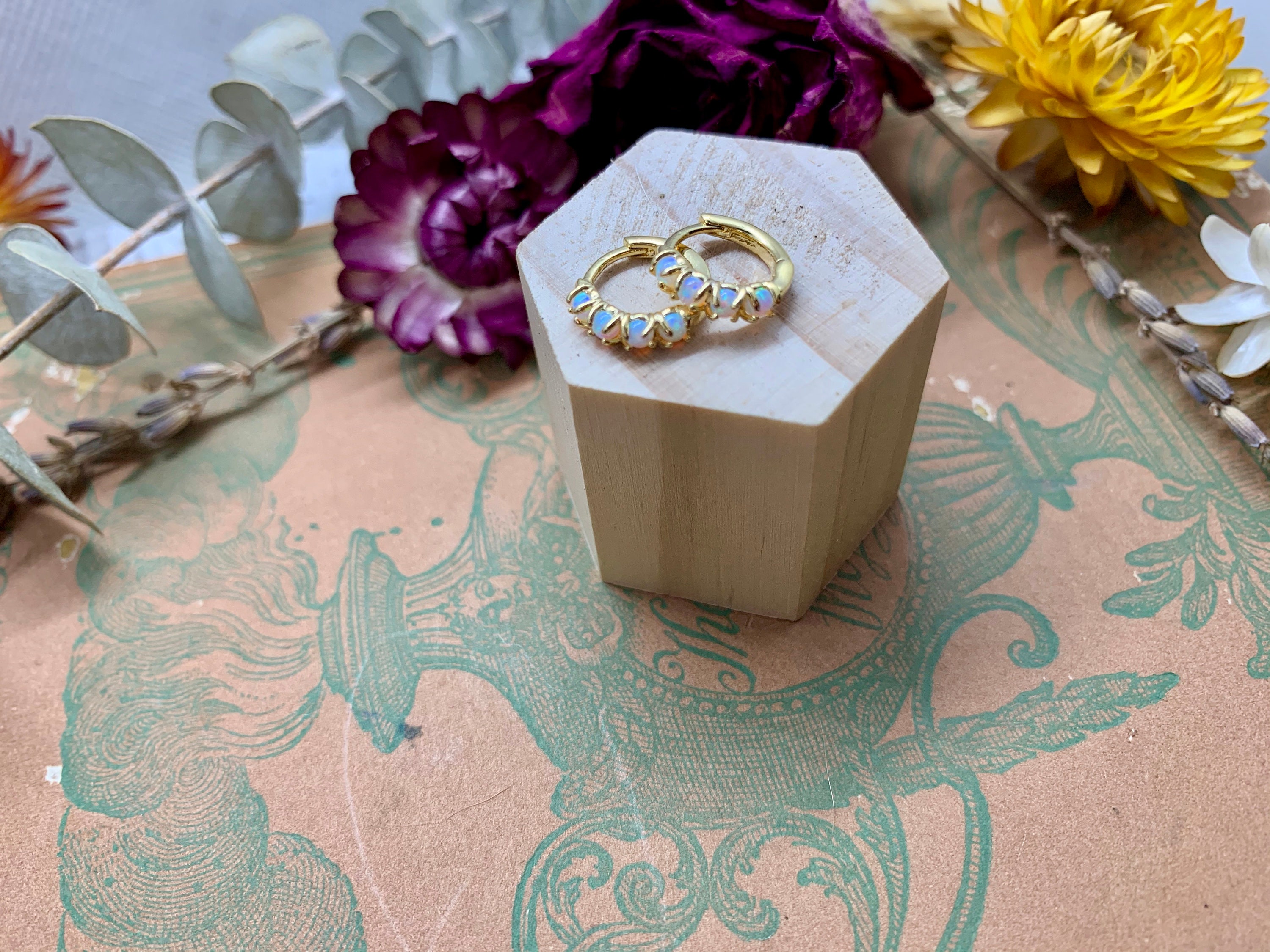 Opal Chain Huggie Earrings