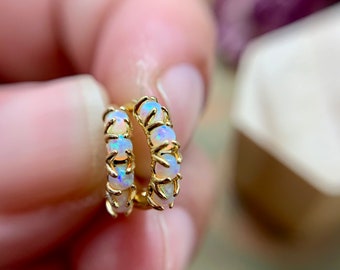 opal huggie earrings, gold earrings, bridesmaid earring, gift for her, hypoallergenic, gift, gift for her, holiday, small hoop, gold earring