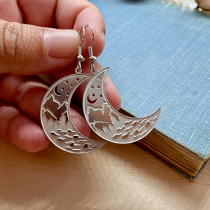 crescent moon earrings, silver earrings, moon earrings, moon jewelry, crescent moon, night sky, gift, gift for her, earrings under 20