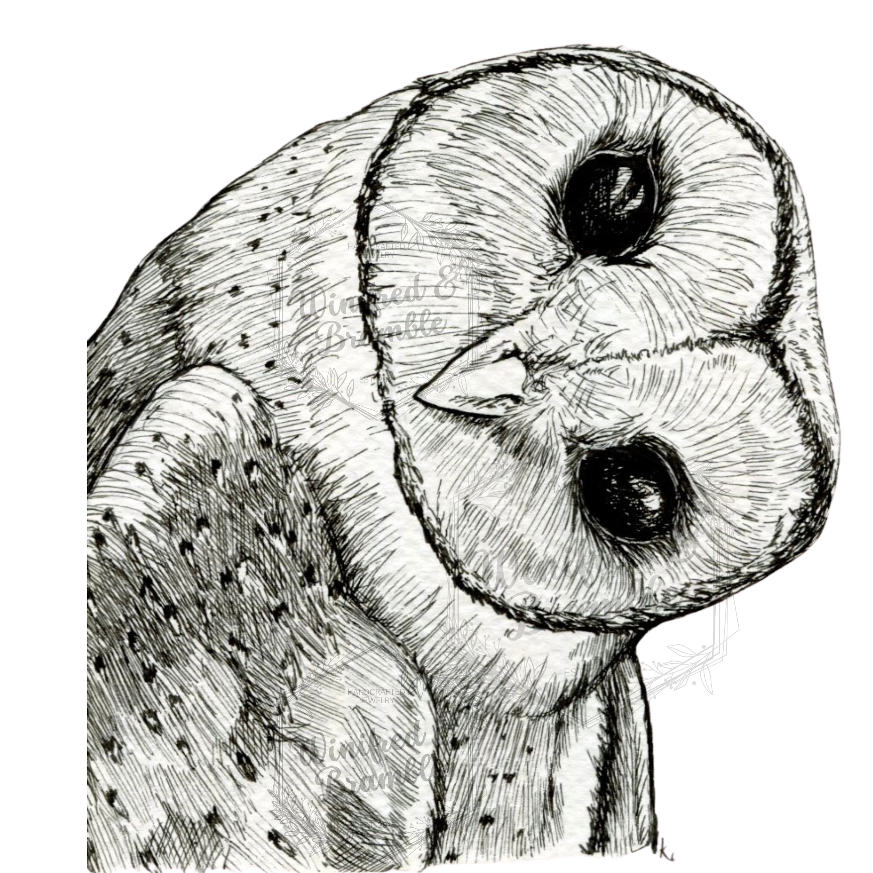 barn owl line drawing, owl drawing, barn owl art, ink drawing, gift, gift for her, digital download