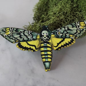 death head moth pin, moth pin, jewelry, gift for her, holiday, summer jewelry, mothers day, wood pin, death, pin, brooch