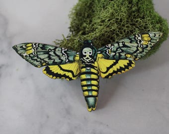 death head moth pin, moth pin, jewelry, gift for her, holiday, summer jewelry, mothers day, wood pin, death, pin, brooch