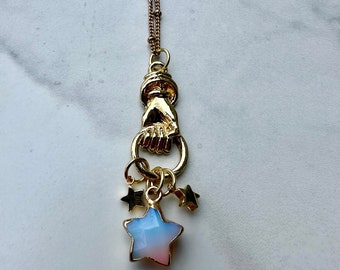 fistful of stars, opalite star necklace, star jewelry, gold jewelry, booktok, court of thorn, acotar, gift, gift for her, holiday, celestial