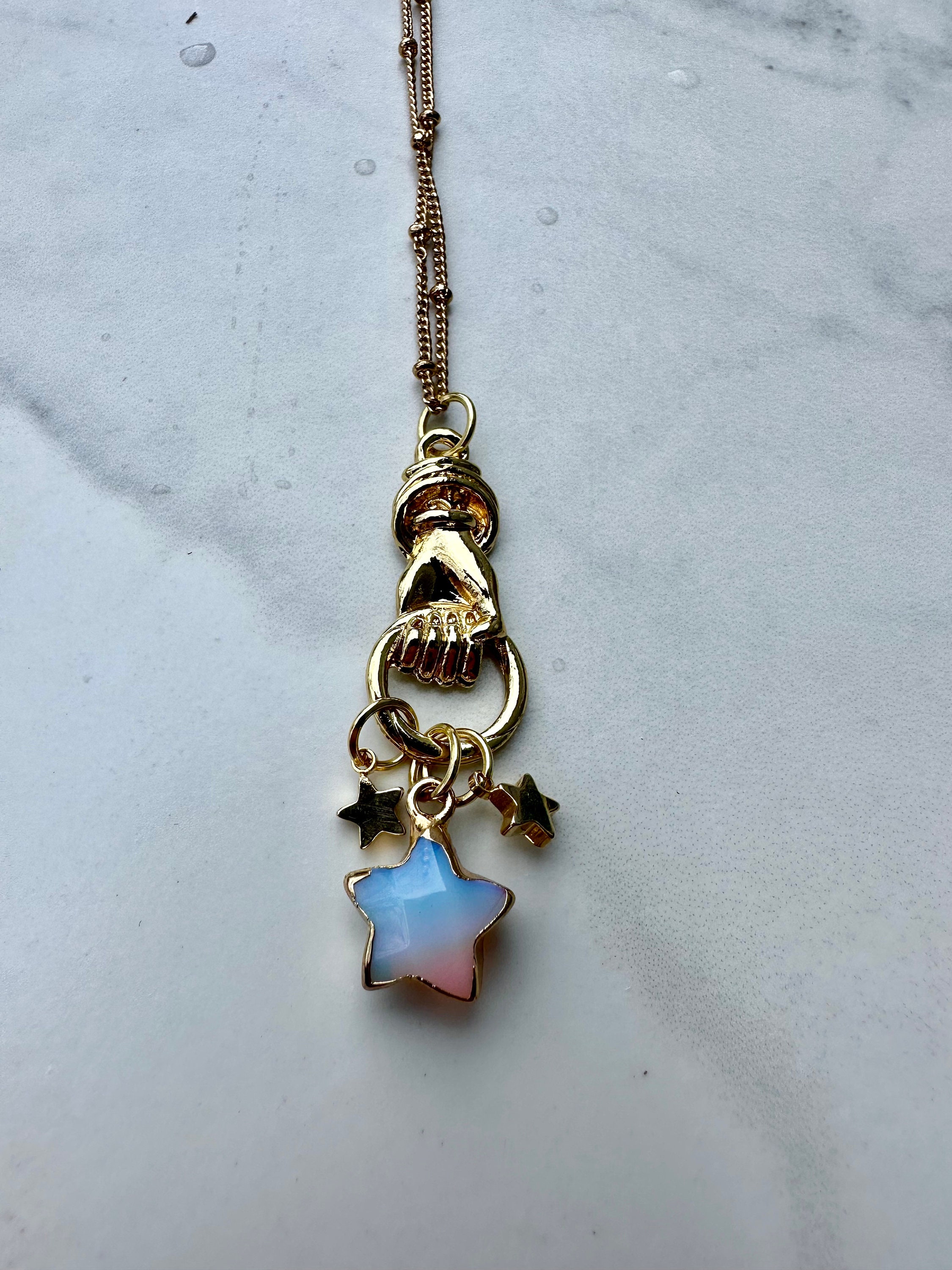 Fistful of Stars, Opalite Star Necklace, Star Jewelry, Gold