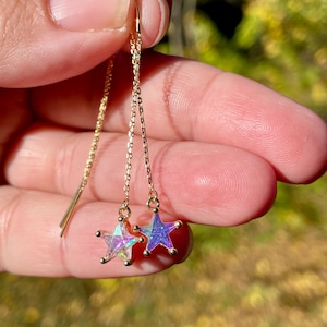 star threaders, threader earrings, gold threaders, dangle earrings, gift, gift for her, star jewelry, gold earrings, holiday