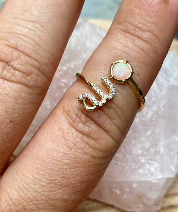 gold scorpio ring, opal ring, scorpio horoscope, zodiac, gold ring,  adjustable ring, scorpio star sign, gift, gift for her, ring