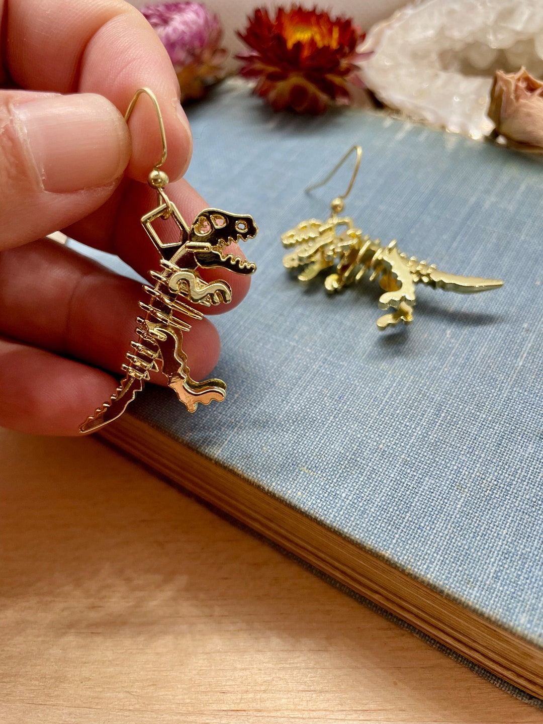 Dinosaur Earring, Trex Earrings, Gold Dino Earrings, Dino Jewelry, Dino