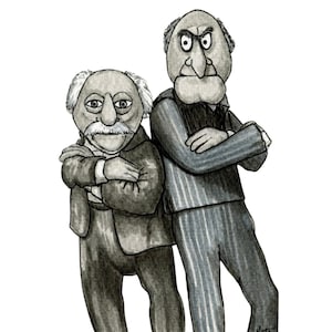 digital download muppets, waldorf and statler, line drawing, digital art, download, gift, gift for them, muppets christmas carol, art print