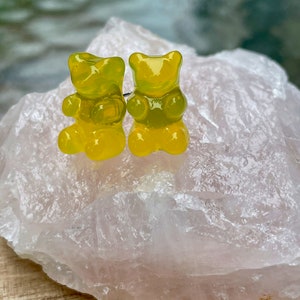 lemon gummy bear stud earrings, gummy bear jewelry, 90s jewelry, gift, gift for her, stud earrings, fun earrings, holiday